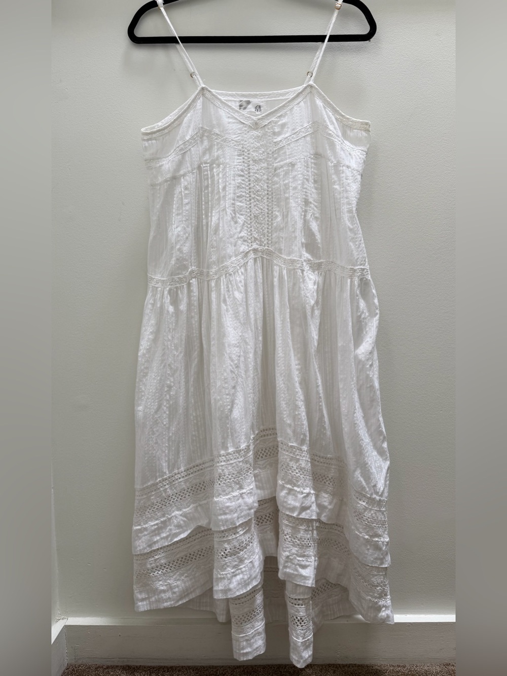 Prairiecore 100% cotton White Midi Sundress with Lace Trim